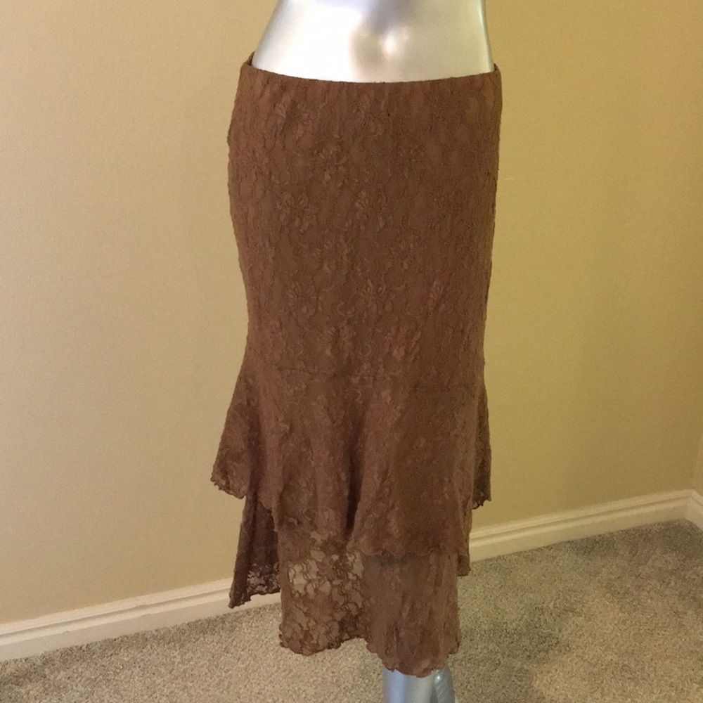 CABI | lace midi skirt golden brown color st…